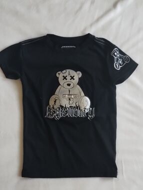 Black Kids Graphic Tee with Teddy Design